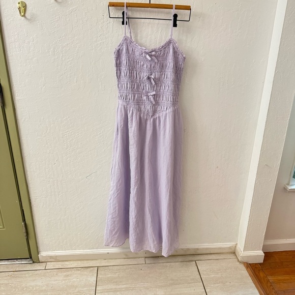 American Eagle Purple Smocked Bow Tie Sundress Midi Zip Back XS - Picture 12 of 12